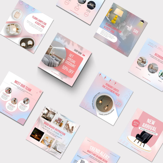 100 Furniture Canva Animated Instagram Social Media Templates Bundle | Home Décor, Interior Design & Small Business