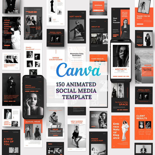 150 Instagram Animated Canva Social Media Bundle Template for fashion, lifestyle, small business owners and personal branding