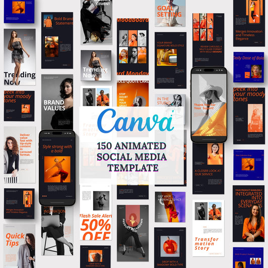 150 Instagram Animated Canva Social Media Bundle Template for fashion, lifestyle, small business owners and personal branding