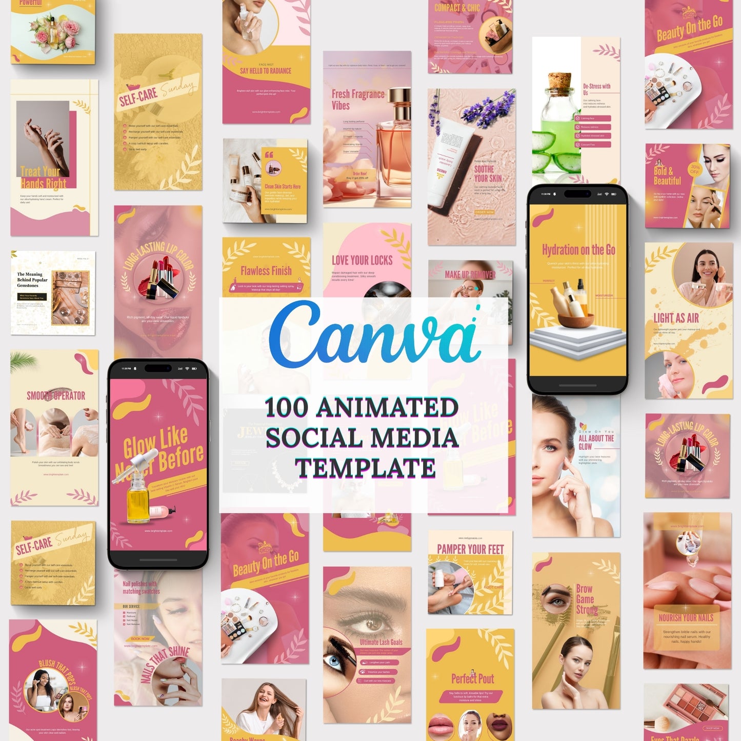 100+ Canva Animated Instagram Social Media Templates Bundle | Skincare, Fashion, Lifestyle & Small Business